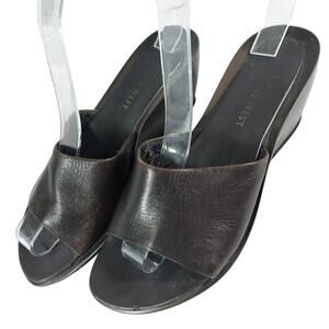 NINE WEST! ESPRESSO BROWN GENUINE LEATHER WEDGE HEEL SANDALS, HEELS! SZ 6M